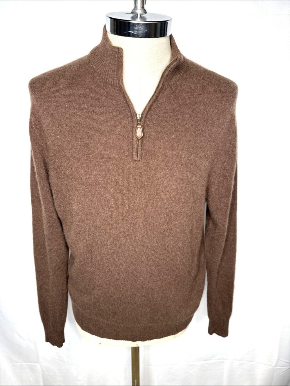 Giasone Sweater 100% Cashmere Men's M 1/4 Zip Brown Long Sleeve Medium